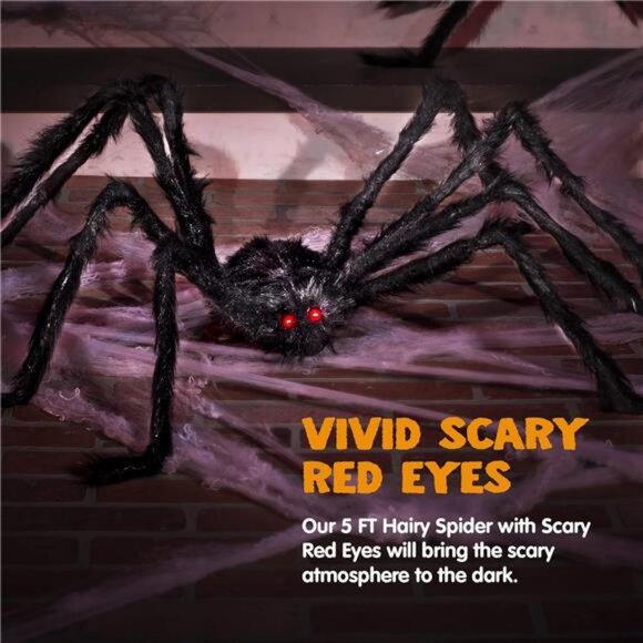 5 Ft Halloween Scary Giant Spider Fake Props for Yard Party Outdoor Decor Black - Picture 4 of 7